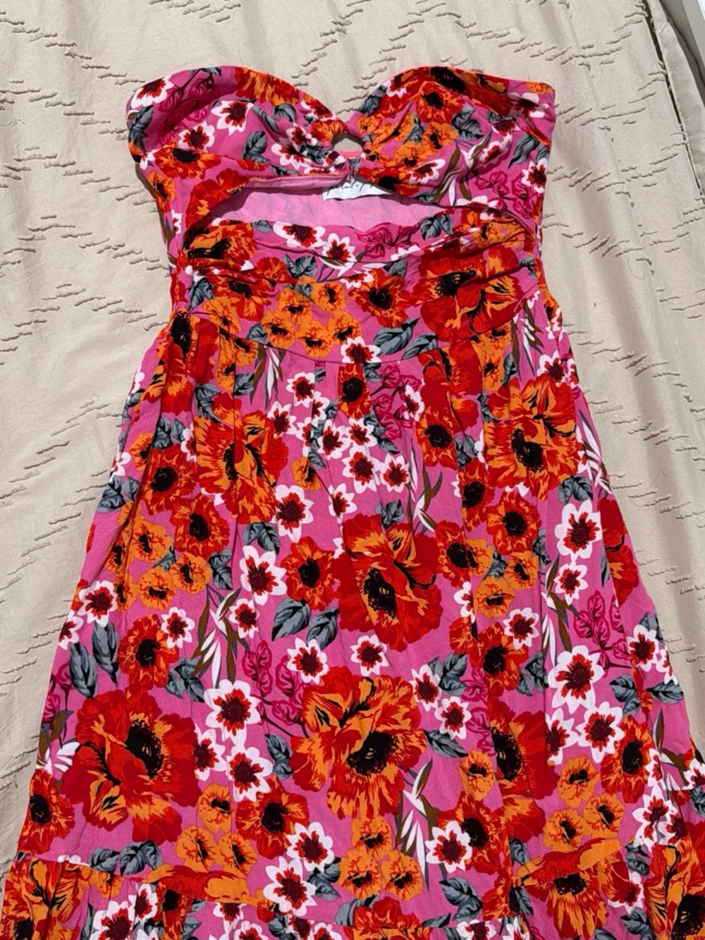 Petal & Pup Strapless Floral Dress in Pink, Red & Orange